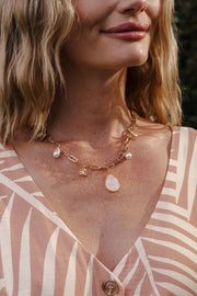 Chunky Chain Multi Faux Pearl And Nautical Charm Necklace Gold