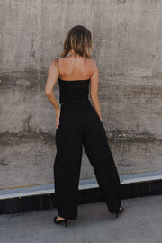 Sleeveless Corset Top And Wide Leg Barrel Pants Set Black