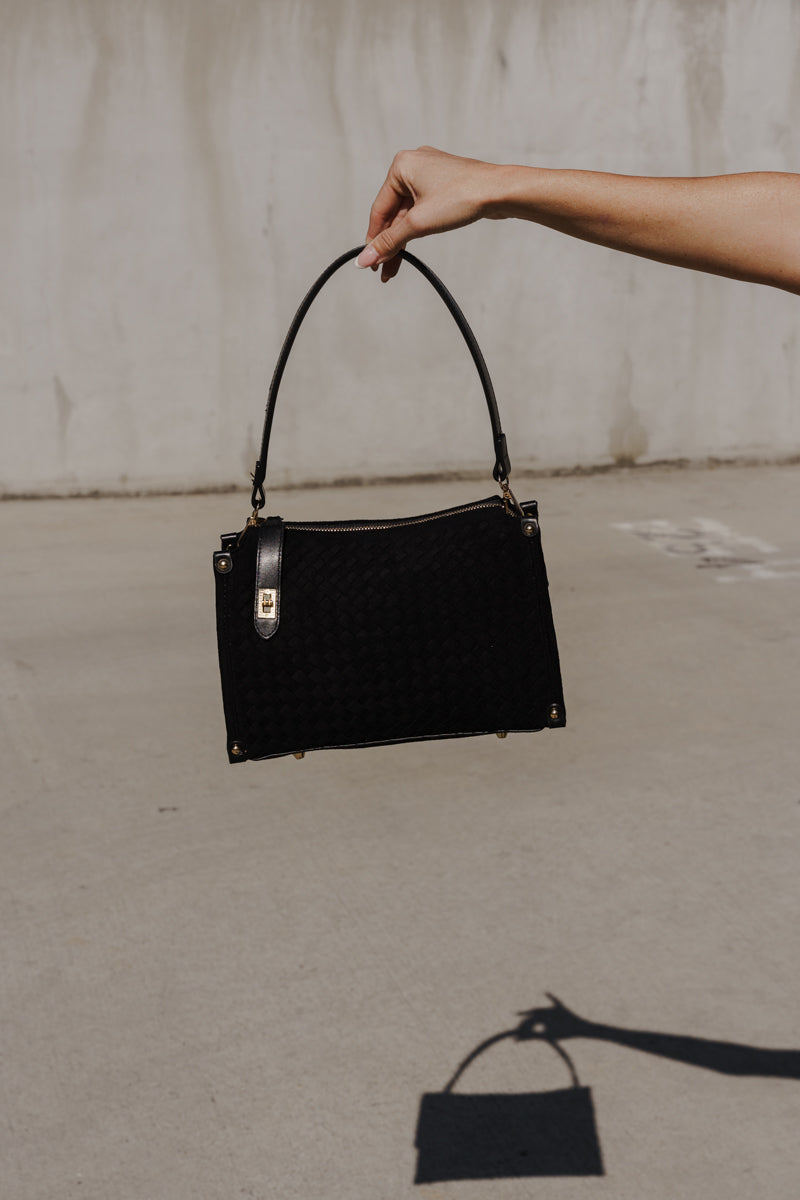 Faux Leather Shoulder Handbag Black
