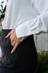 Long Sleeve Button Down Satin Top White