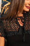 Cap Sleeve Crochet Knit Top Black