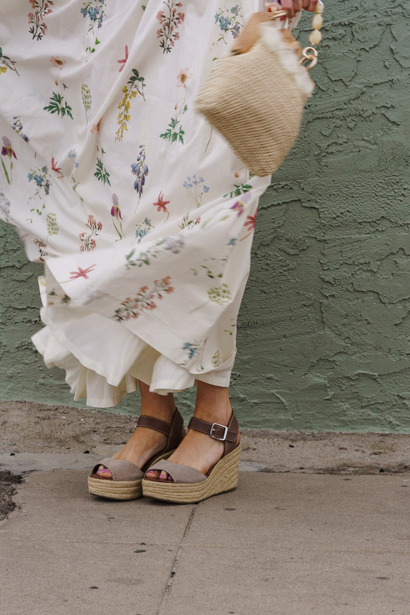 Sleeveless Floral Print Maxi Dress Cream