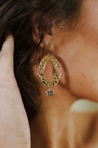 Open Oval Hammered Dangle Earrings Gold
