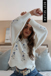 Long Sleeve Floral Embroidered Sweater Cream