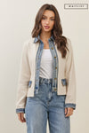 Long Sleeve Knit Denim Trim Shacket Taupe