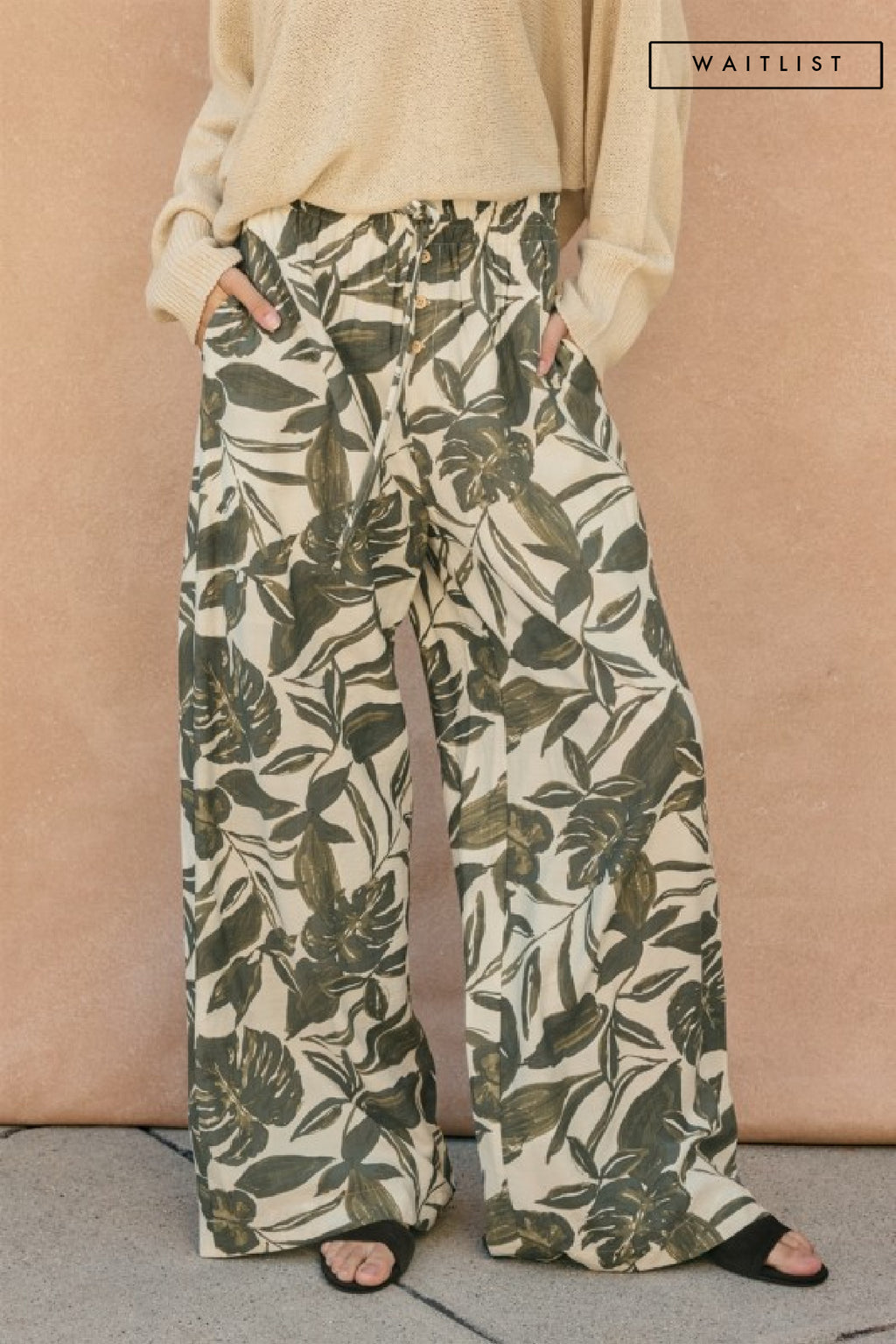High Waist Wide Leg Tropical Print Pants Green