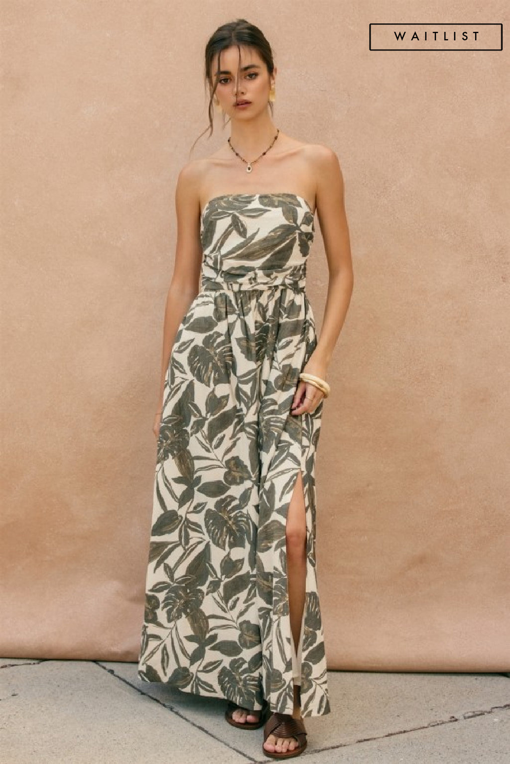 Sleeveless Tropical Print Maxi Dress Green