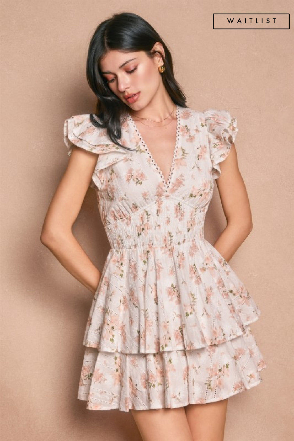 Flutter Sleeve Floral Print Mini Dress Ivory
