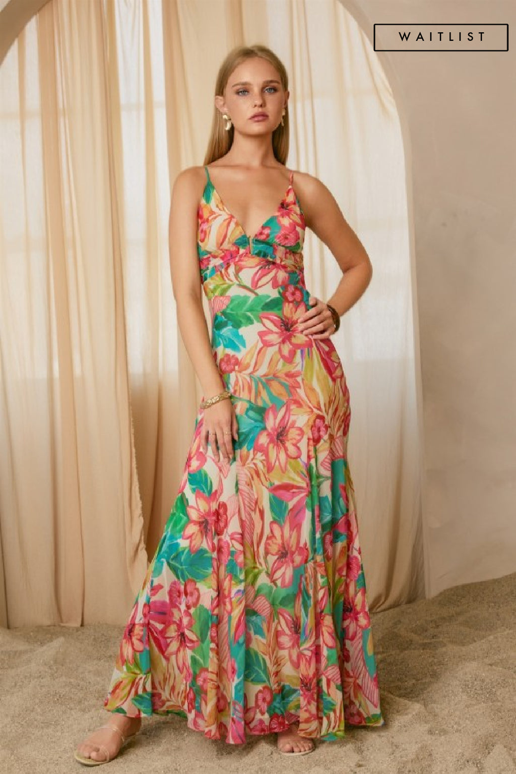 Sleeveless Floral Print  Maxi Dress Grey Green
