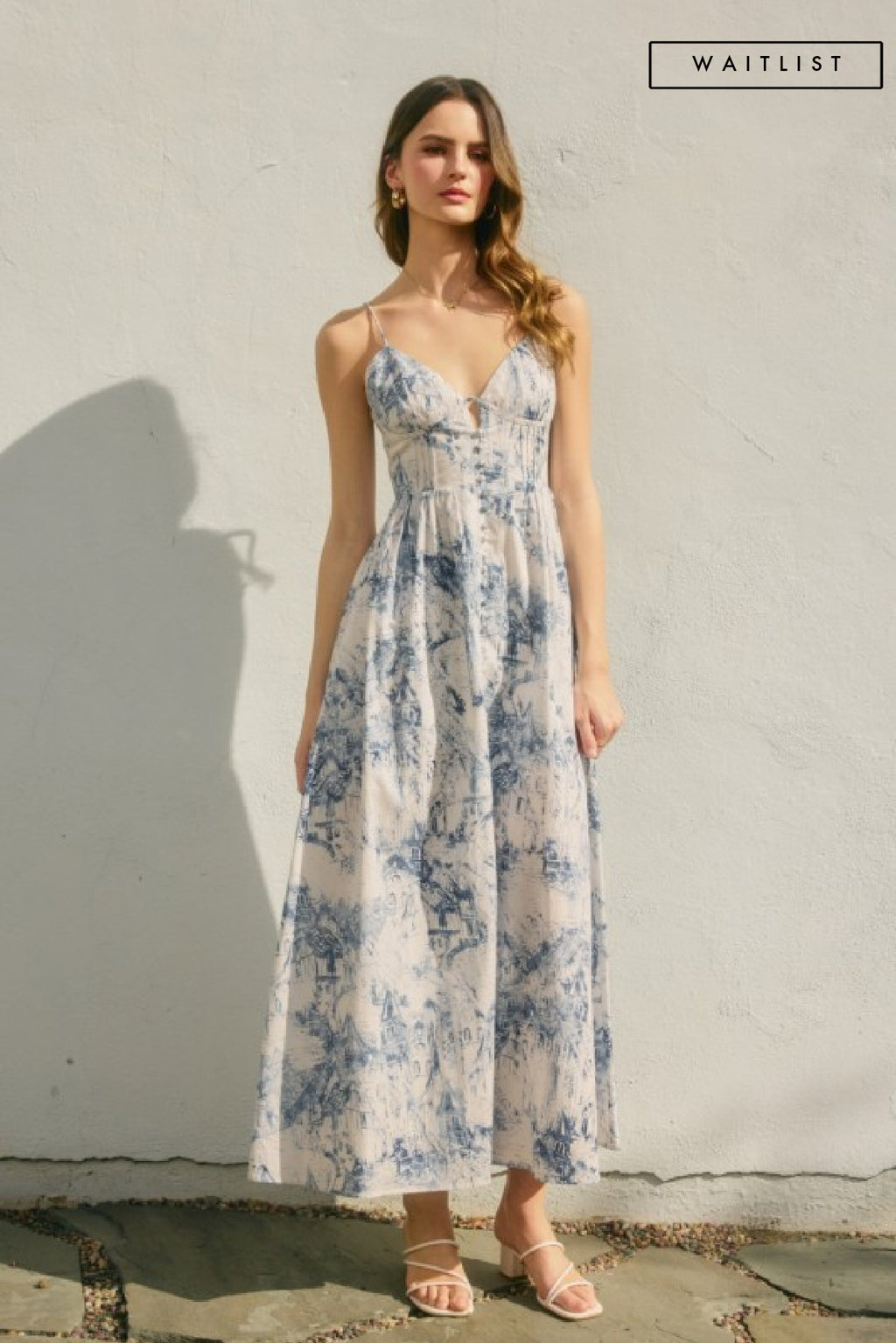 Sleeveless Button Down Floral Print Maxi Dress Ivory