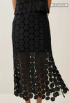 High Waist Circle Crochet Midi Skirt Black