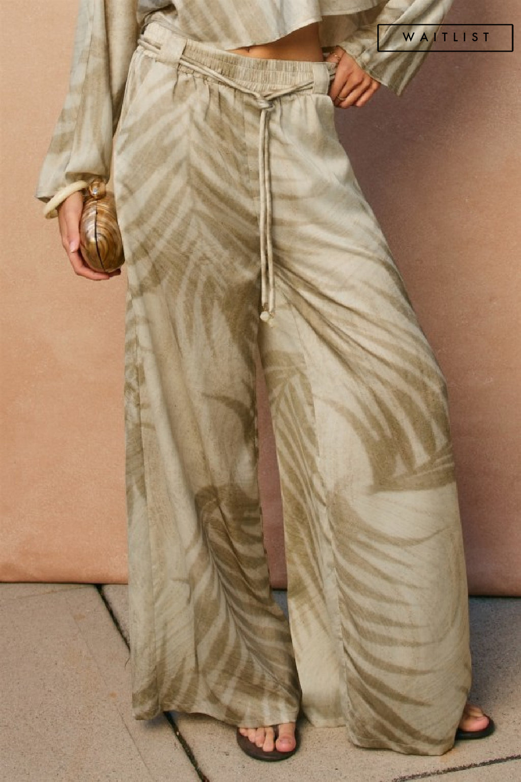 High Waist Wide Leg Tropical Print Pants Khaki