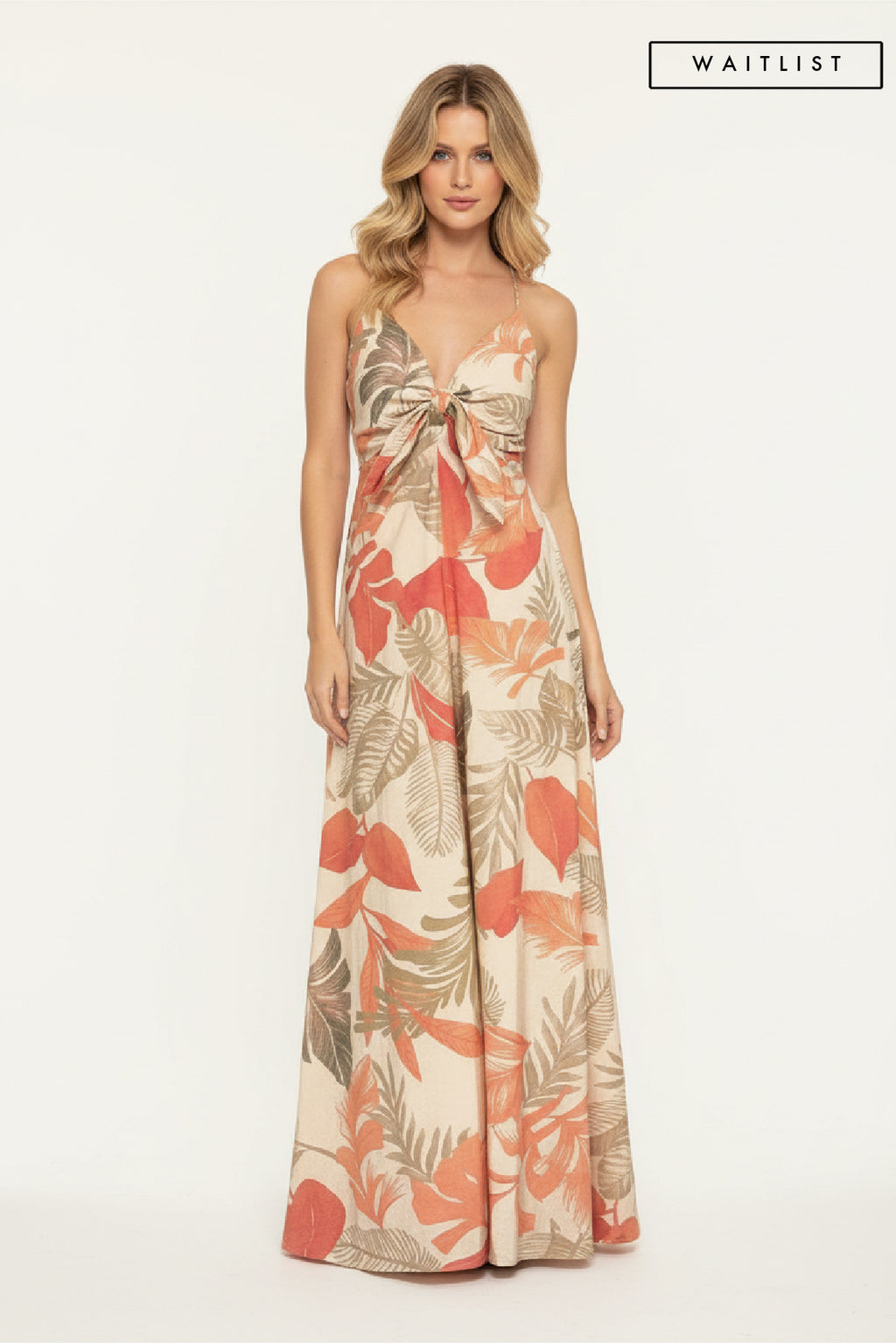 Sleeveless Tropical Print Maxi Dress Cream