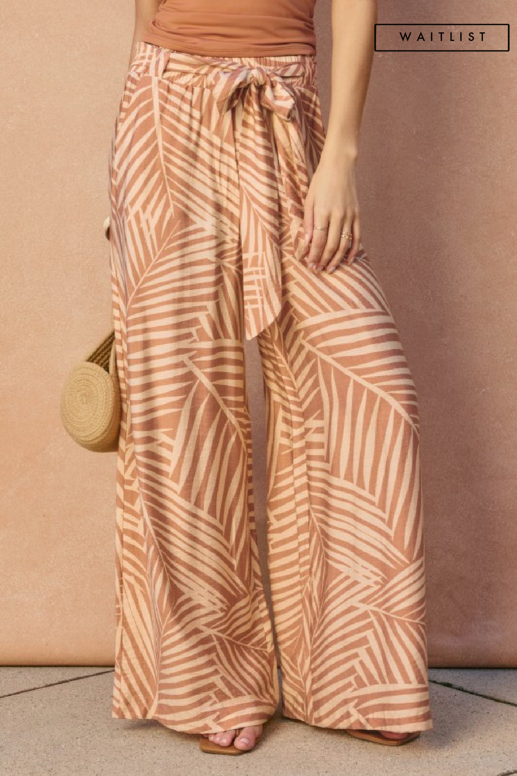 High Waist Wide Leg Tropical Print Pants Brown Rust