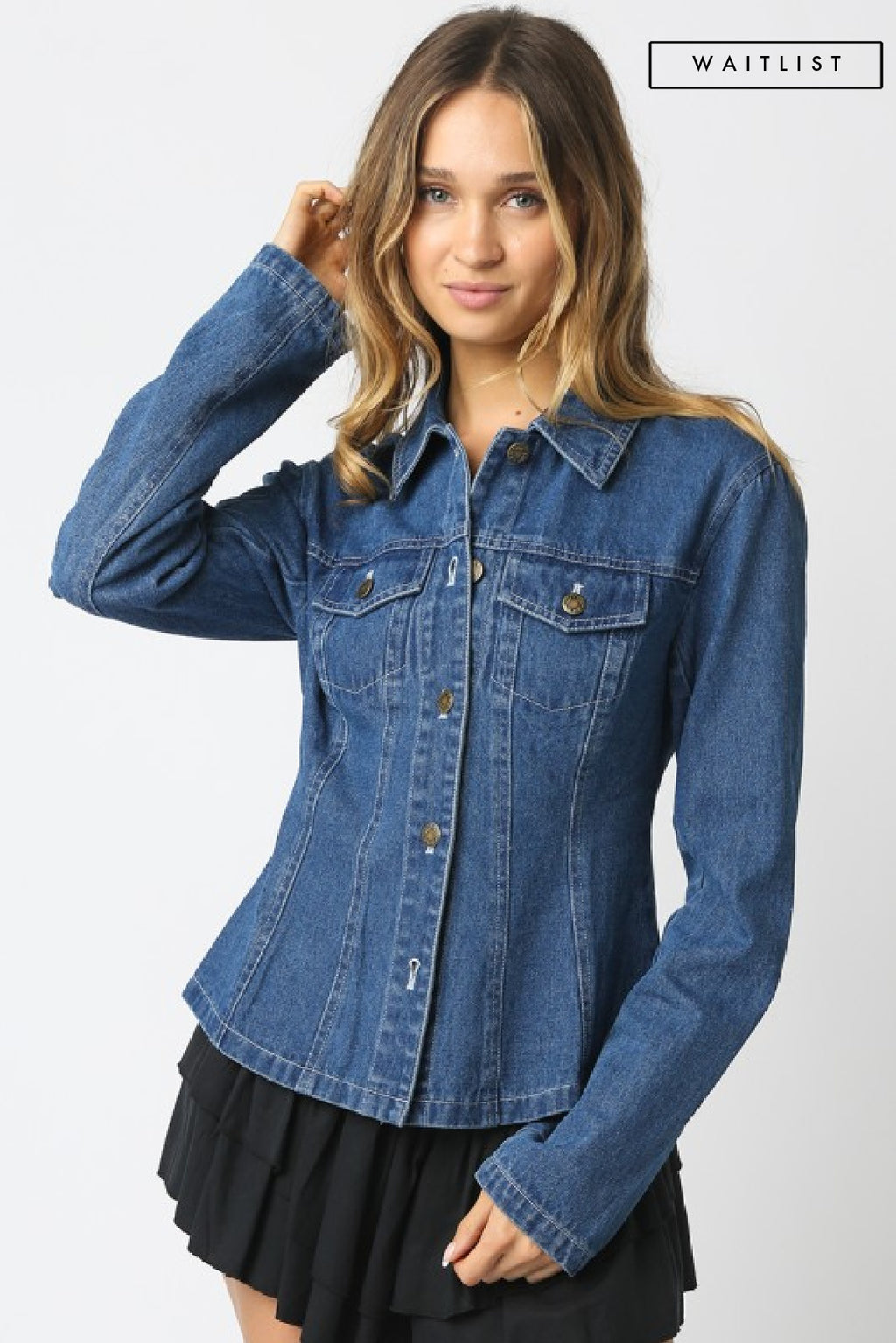 Long Sleeve Button Down Denim Top Dark Wash