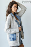 Waitlist 12/28 • Clarissa Long Sleeve Cable Knit Denim Trim Shacket Cream