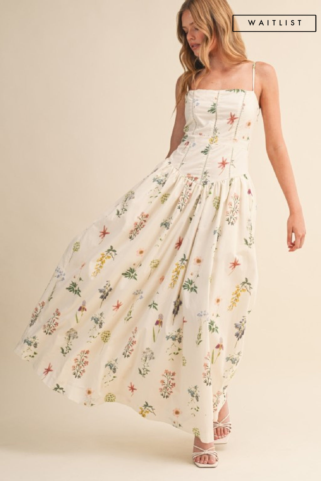 Sleeveless Floral Print Maxi Dress Cream