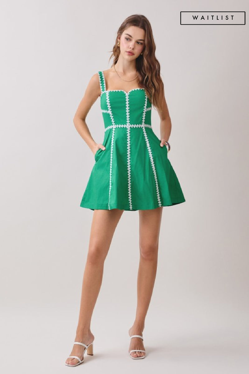 Sleeveless Contrast Stitch Mini Dress Green