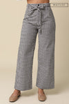 High Waist Gingham Print Wide Leg Pants Black