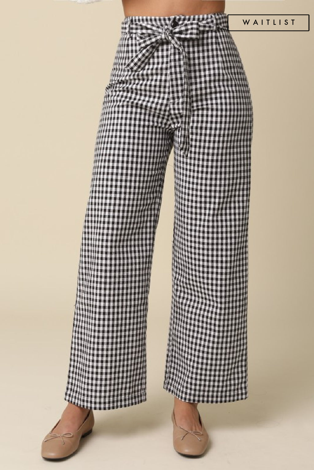 High Waist Gingham Print Wide Leg Pants Black