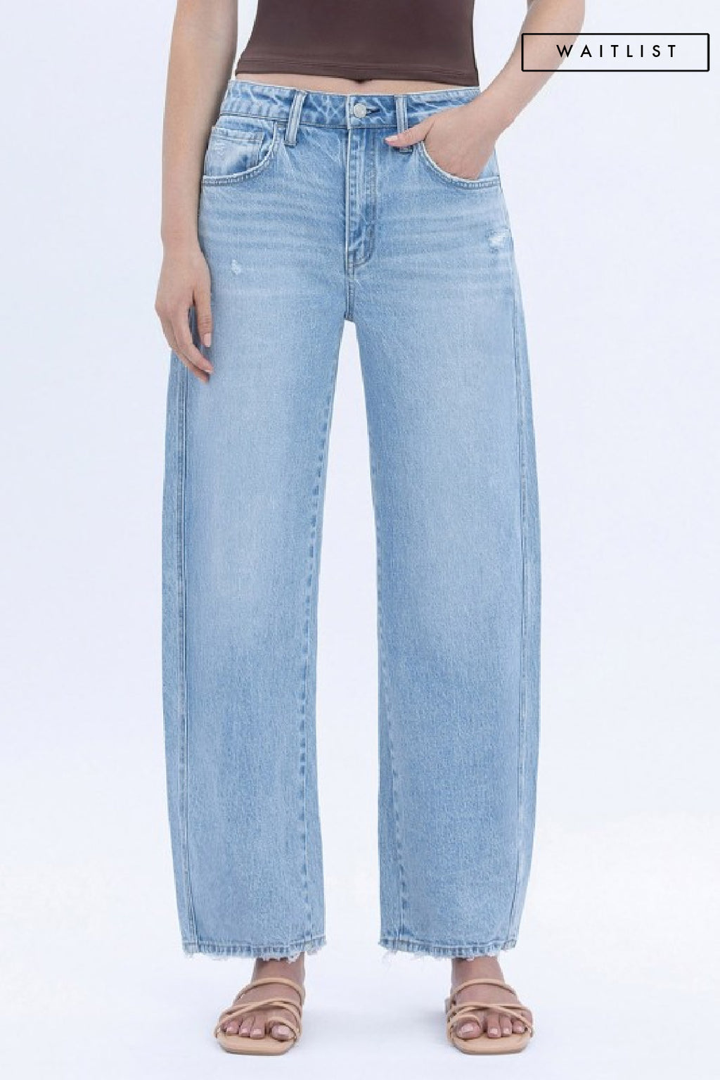  High Rise Cropped Barrel Jeans Light Wash