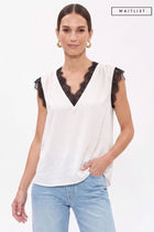Sleeveless Romantic Lace And Satin Top White
