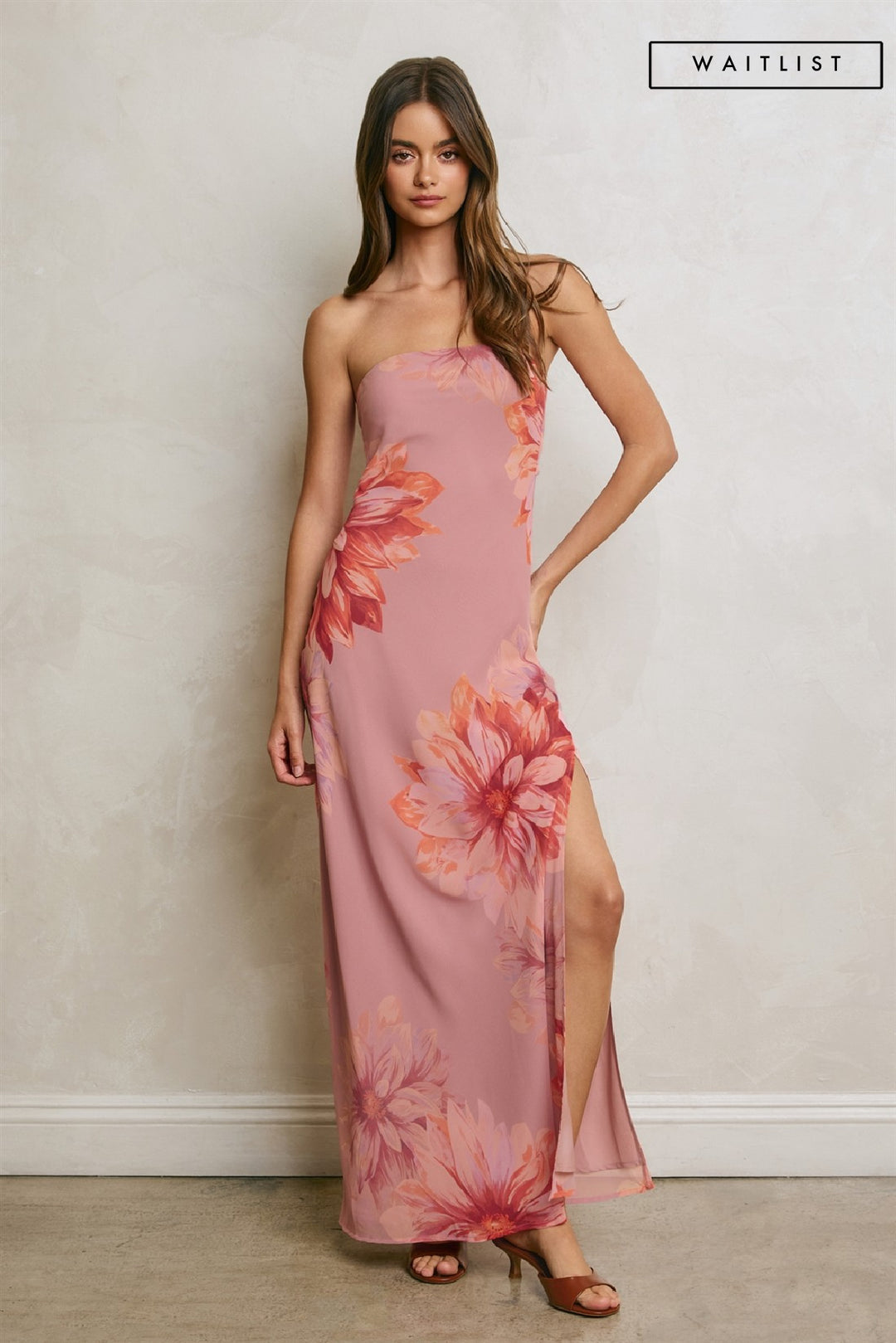 chiffon sleeve black dress Pink & White Pleated Dress — Black Belt & Side Slit main image 1