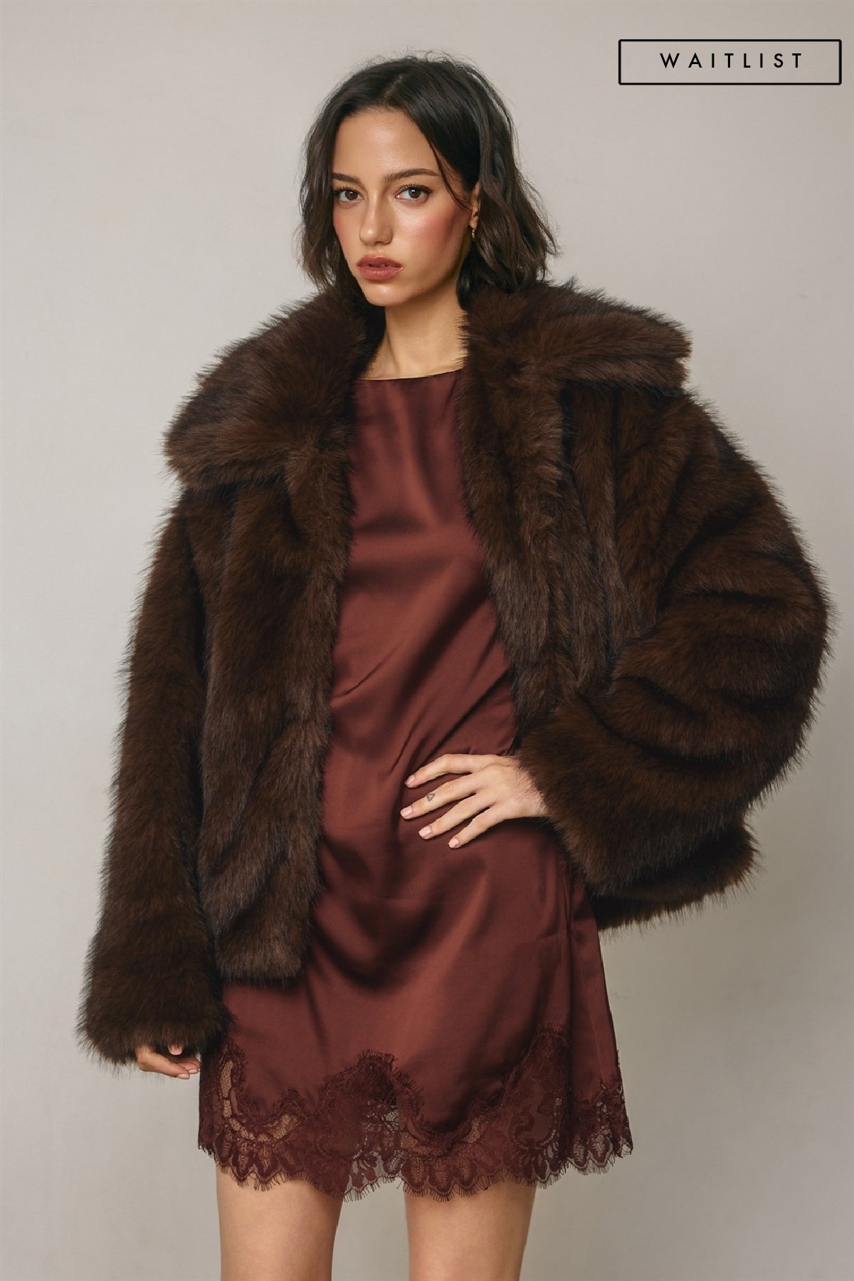 Long Sleeve Faux Fur Jacket Brown