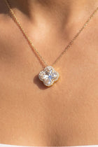  Delicate Chain Faceted Crystal Clover Pendant Necklace Gold