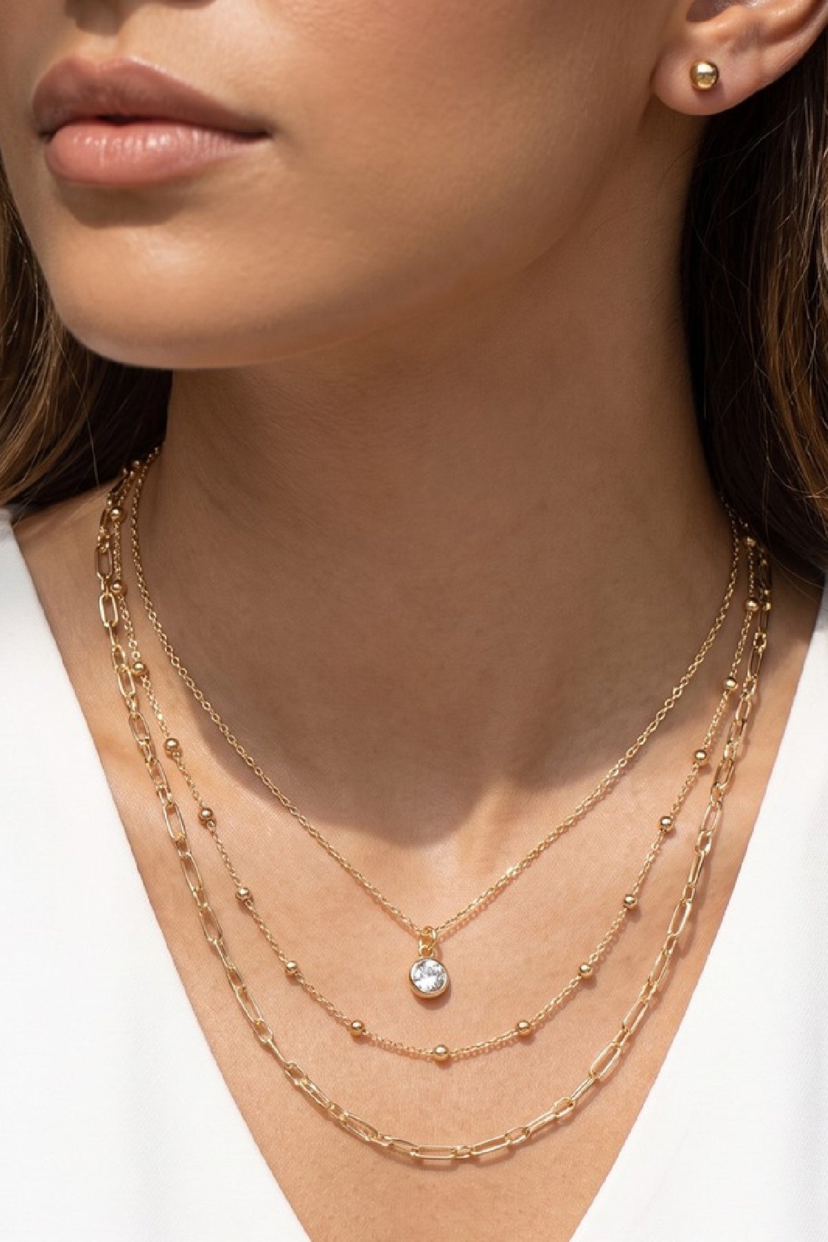 Layered Triple Layer Pendant Necklace Gold