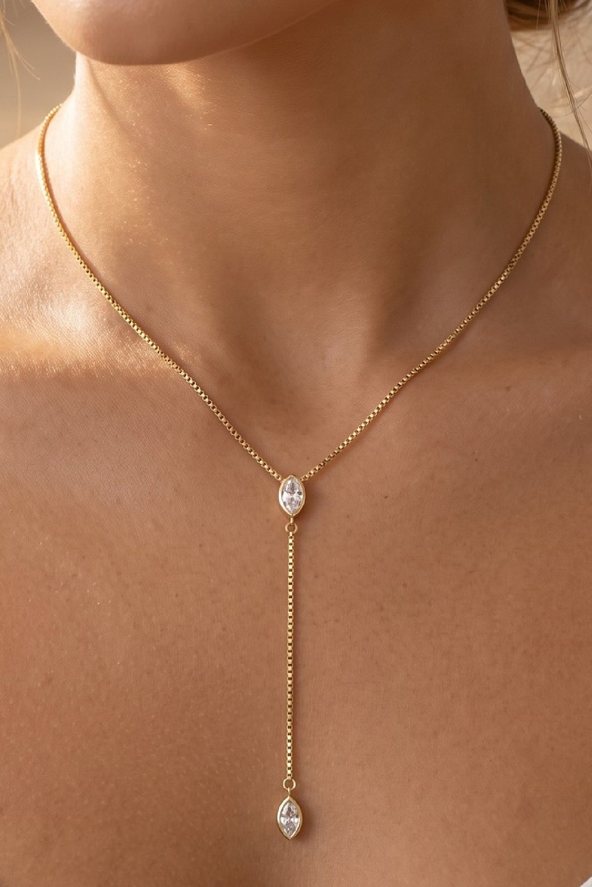 Gold Dipped Delicate Chain Y Pendant Necklace Gold