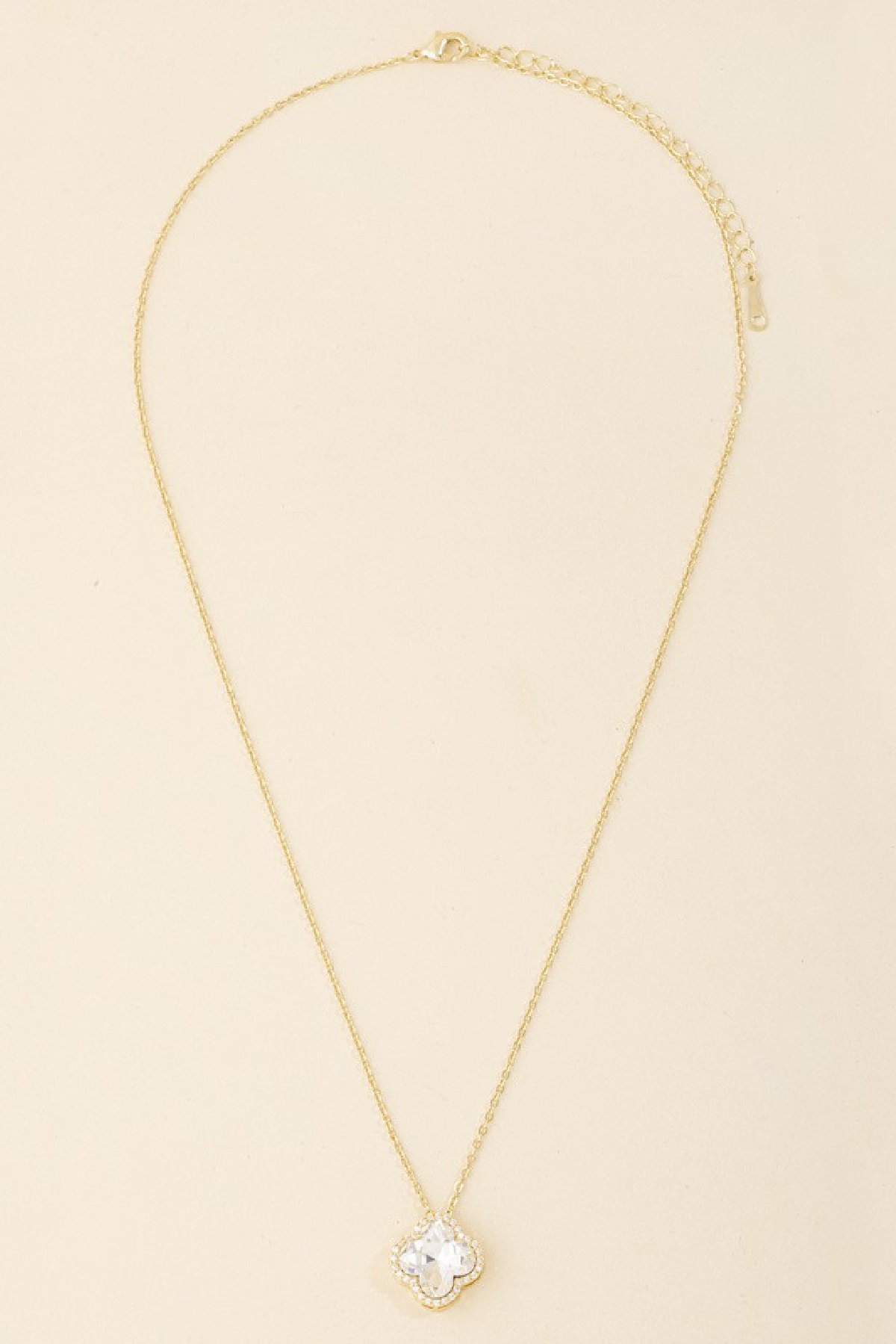 Delicate Chain Faceted Crystal Clover Pendant Necklace Gold