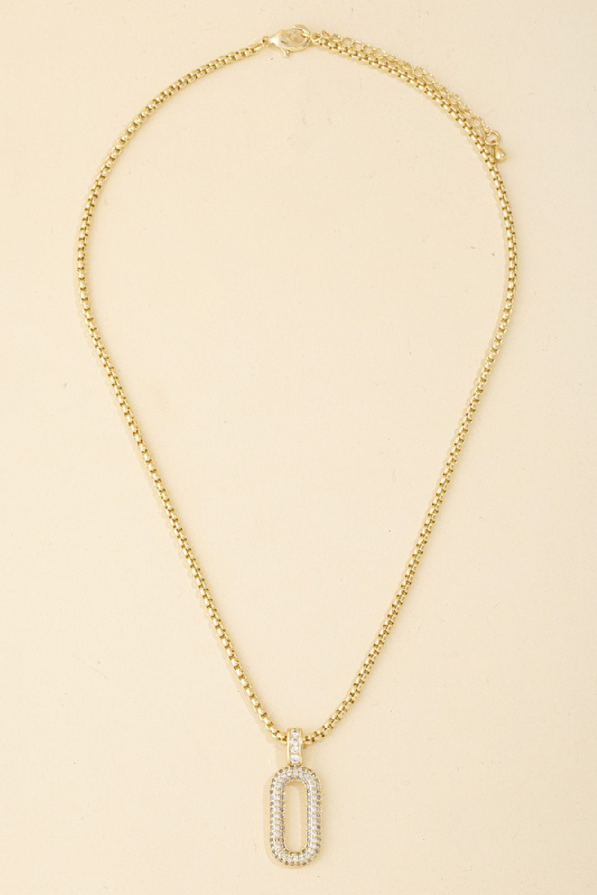 Delicate Link Chain Oval Crystal Pendant Necklace Gold