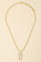 Delicate Link Chain Oval Crystal Pendant Necklace Gold