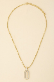 Delicate Link Chain Oval Crystal Pendant Necklace Gold