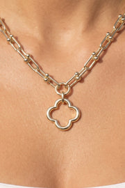 Chunky Open Link Chain Open Clover Pendant Necklace Gold