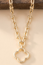 Chunky Open Link Chain Open Clover Pendant Necklace Gold