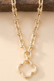 Chunky Open Link Chain Open Clover Pendant Necklace Gold