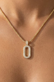 Delicate Link Chain Oval Crystal Pendant Necklace Gold