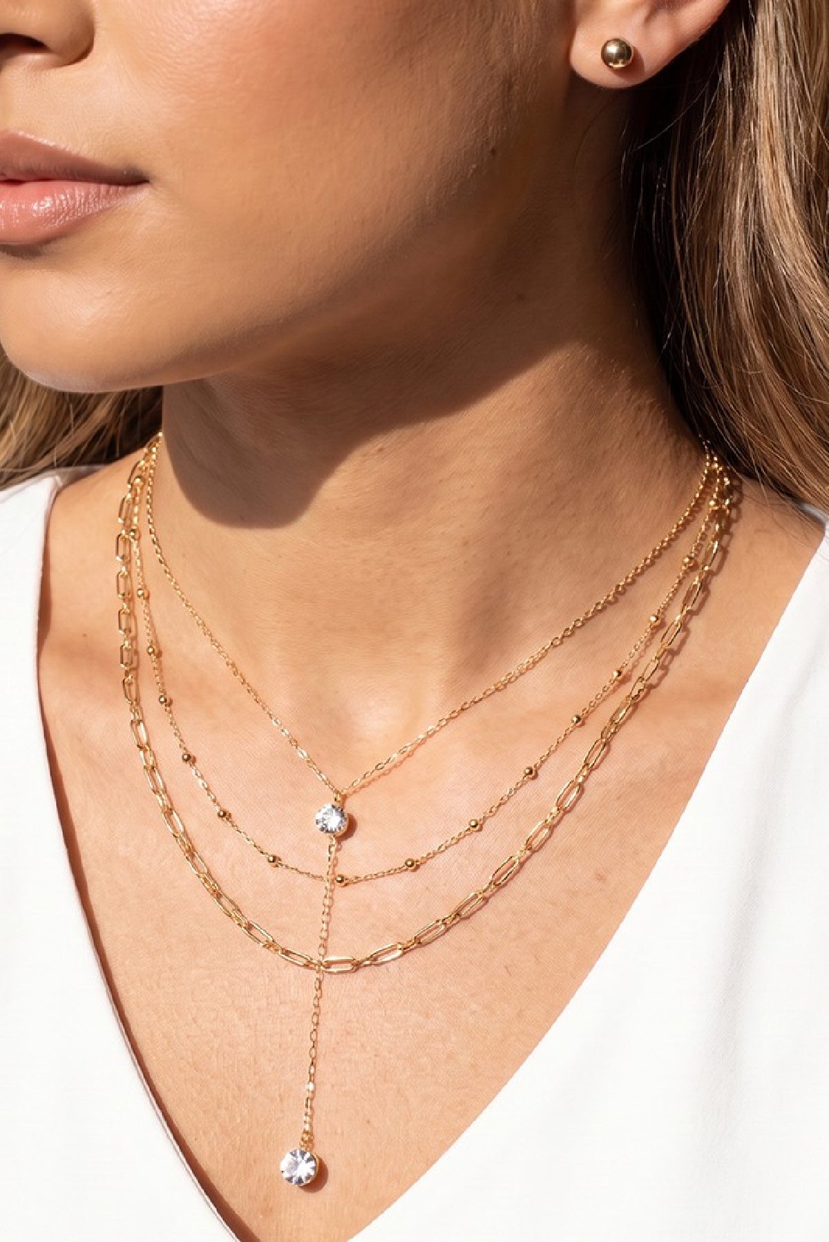 Layered Triple Layer Pendant Y Necklace Gold