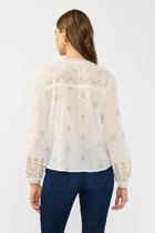 Long Sleeve Button Down Embroidered Top White