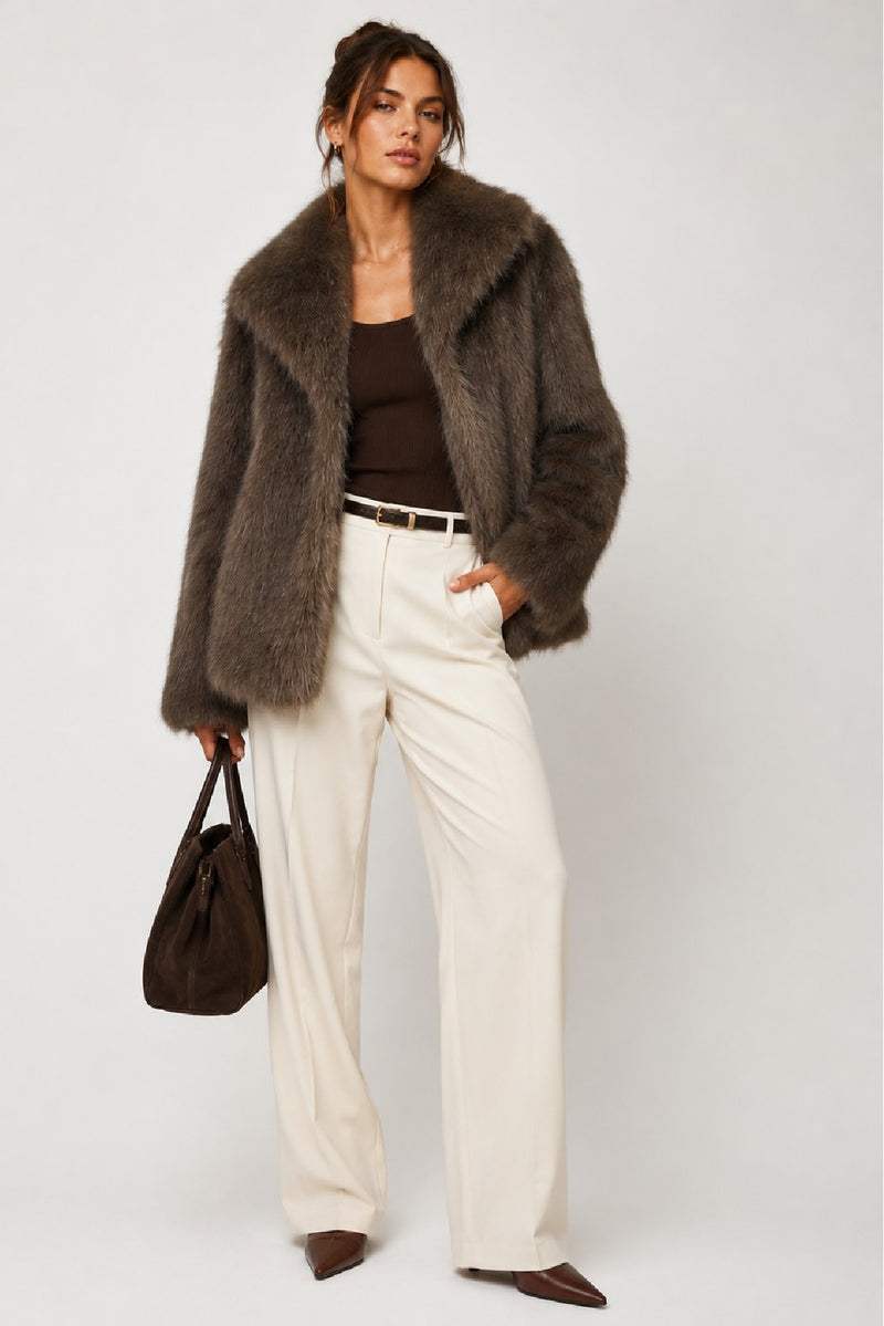 Paulina Long Sleeve Faux Fur Jacket Brown