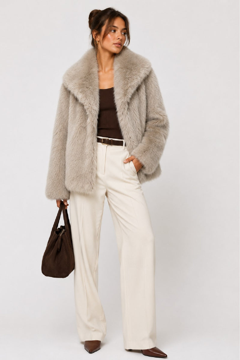 Paulina Long Sleeve Faux Fur Jacket Taupe