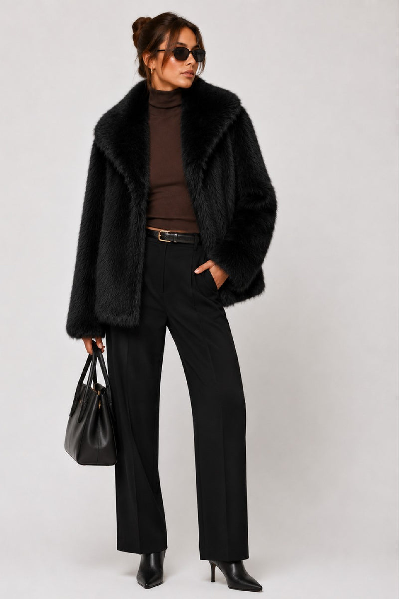 Paulina Long Sleeve Faux Fur Jacket Black
