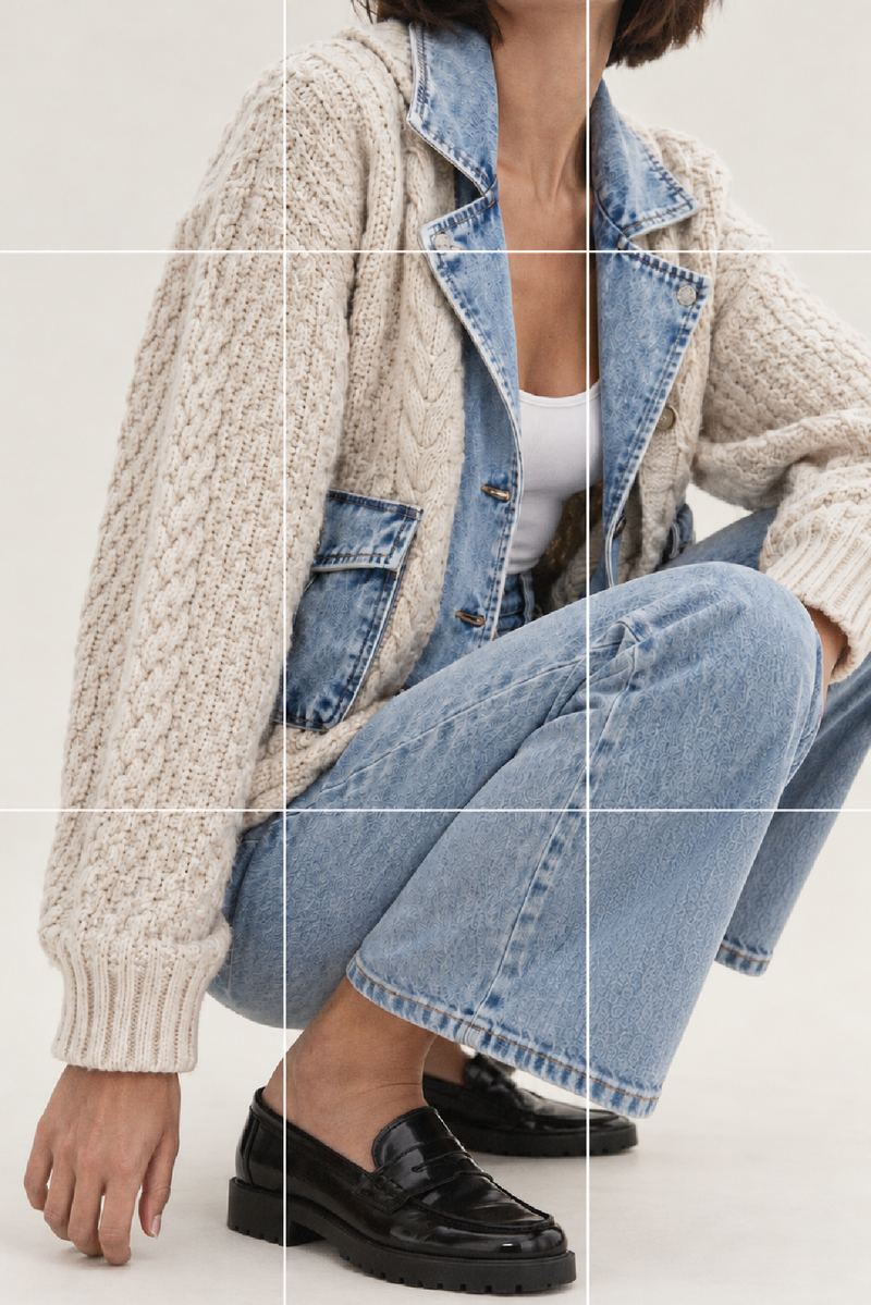 Waitlist 11/27 • Clarissa Long Sleeve Cable Knit Denim Trim One Size Shacket Cream