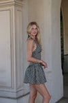 Sleeveless Halter Checkered Print Mini Dress Natural