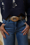 Hammered Oval Buckle Belt Brown