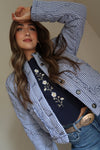 Long Sleeve Plaid Print Quilted Shacket Navy