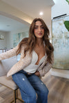 Long Sleeve Notched Lapel Tweed Blazer Khaki