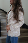 Long Sleeve Notched Lapel Tweed Blazer Khaki